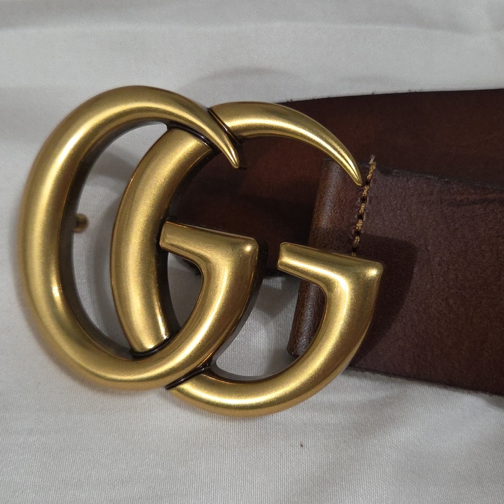 Gucci Brown Leather Belt with Gold Double G Buckle - Picture 13 of 16